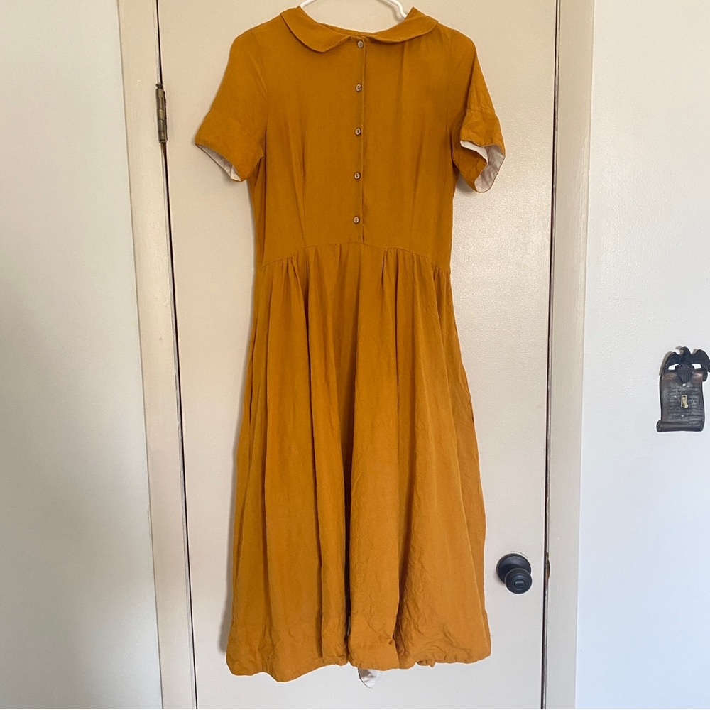 Mustard Yellow Son De Flor Linen Peter Pan Collar Dress